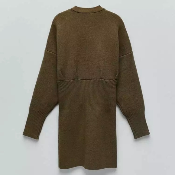 NWT ZARA | Ribbed Cardigan Dress Dark Khaki - Picture 13 of 14